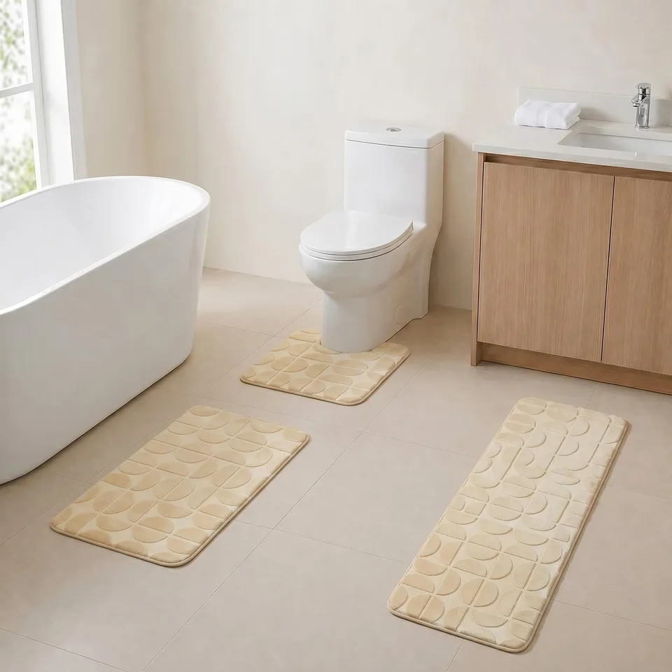 evideco-demi-lune-lot-3-tapis-salle-de-bain-cr-me image 1