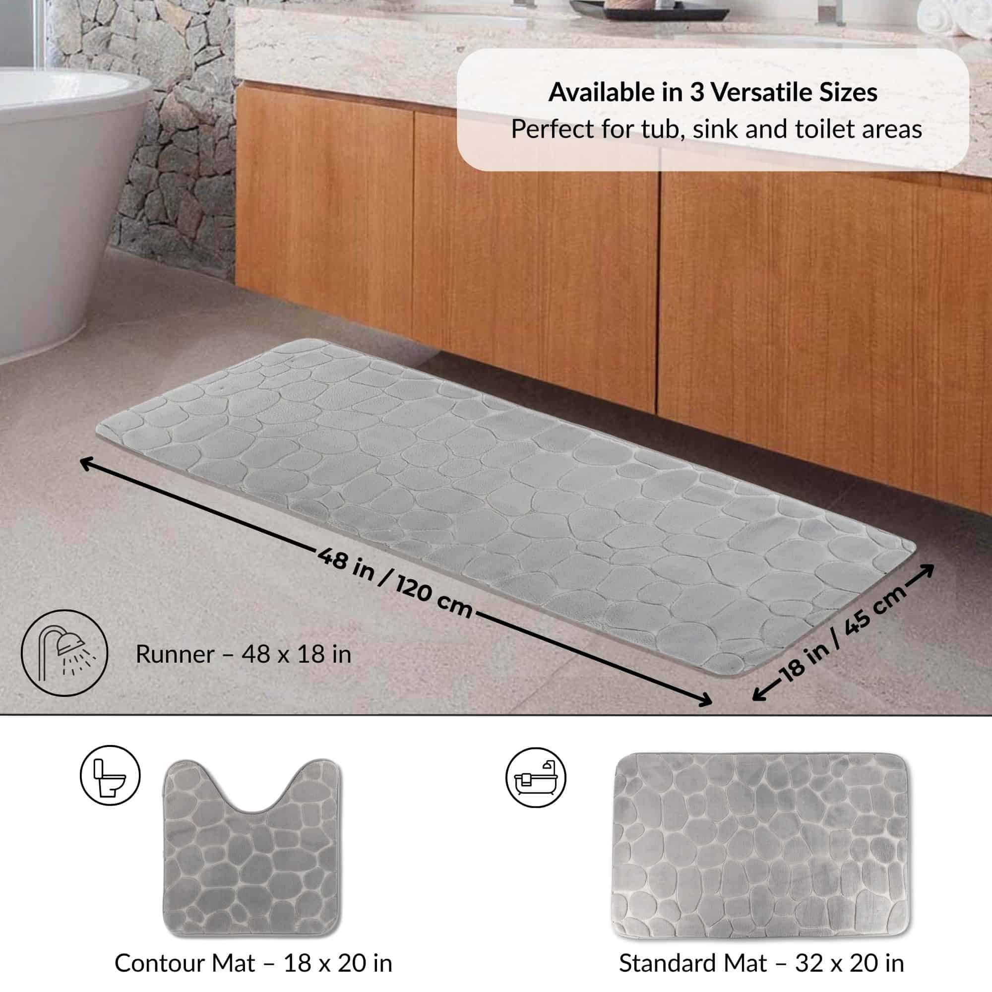 evideco-tapis-de-bain-m-moire-de-forme-gris-clair-galet-122x46 image 4
