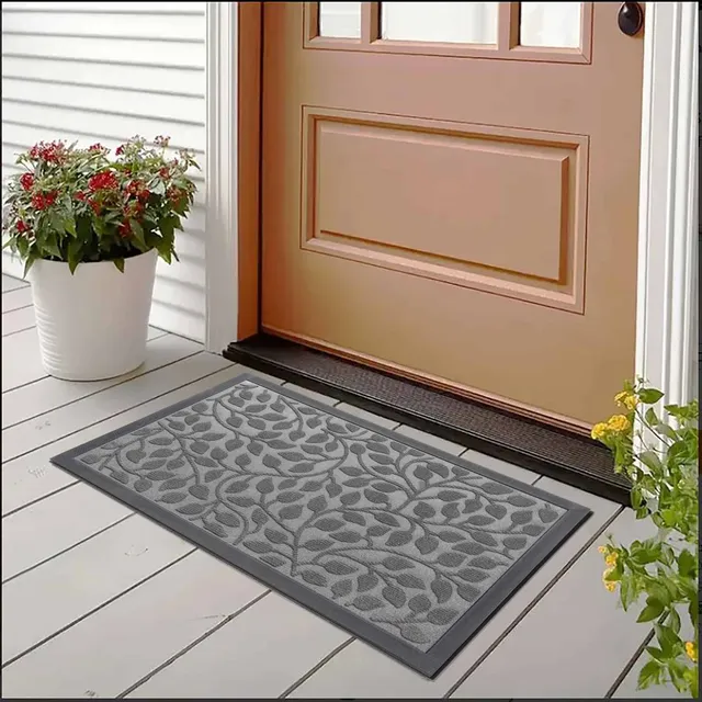 evideco-home-accessories-paillasson-gris-feuille-76x45-cm-caoutchouc image 1