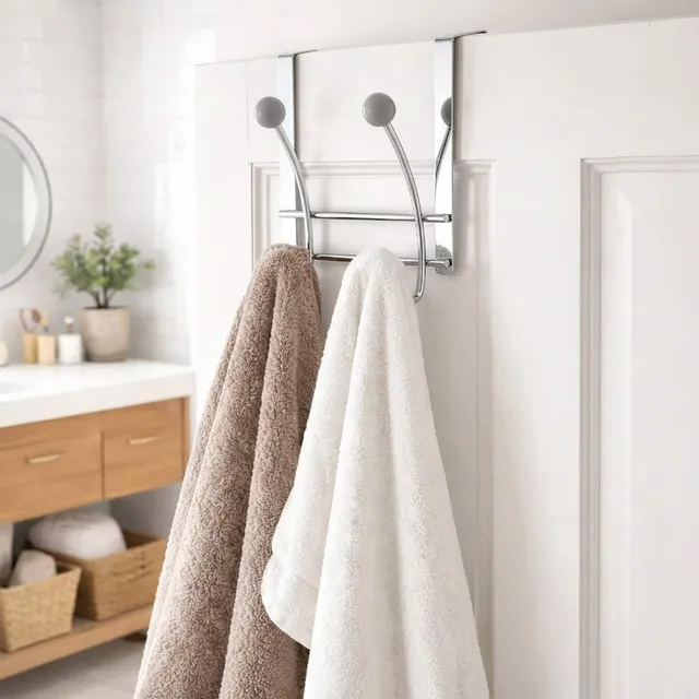 evideco-porte-manteau-de-porte-chrome-4-crochets-gris image 1