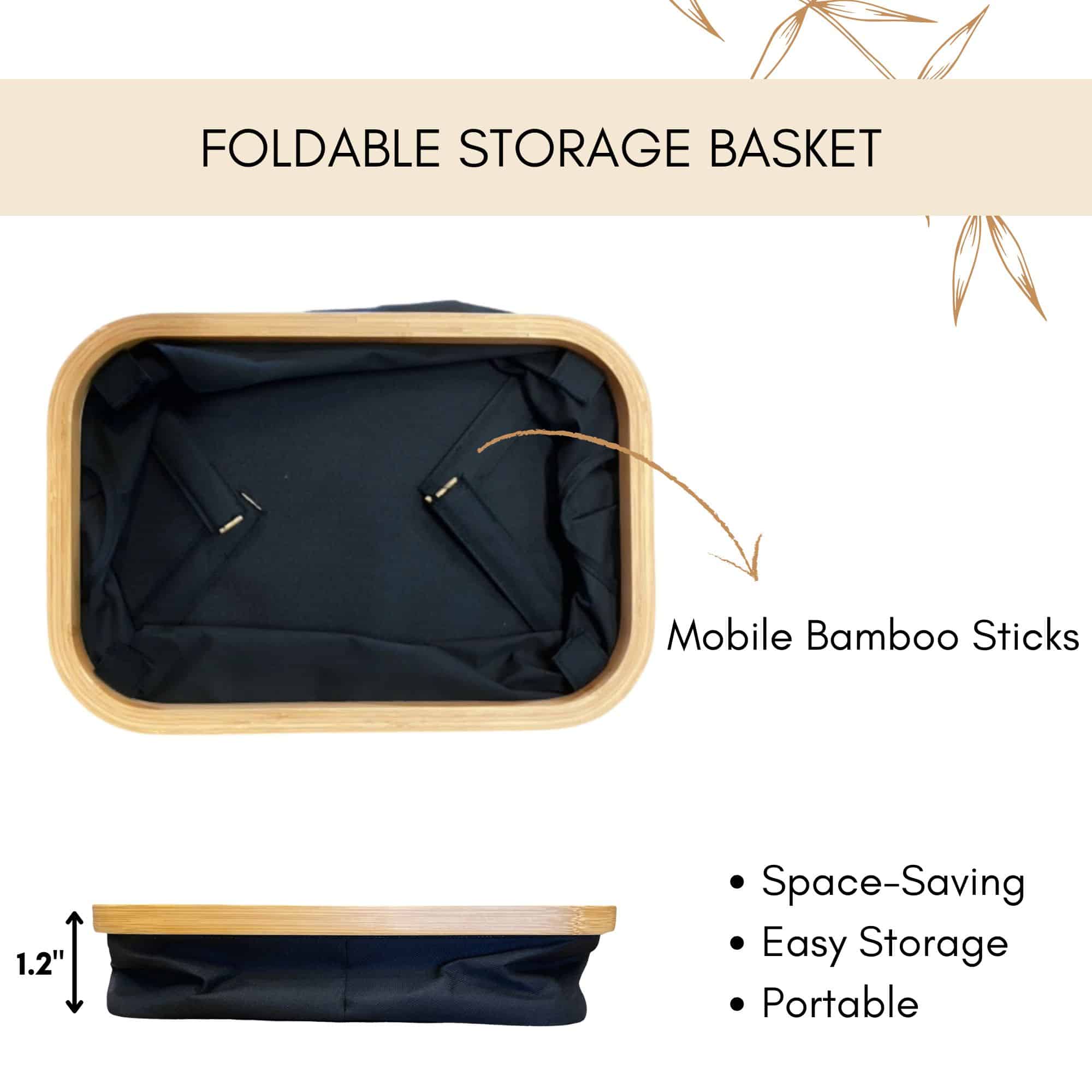 evideco-bathroom-storage-panier-pliable-noir-bambou-15x10x7 image 5