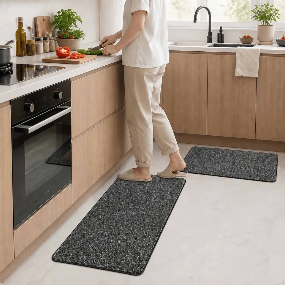 evideco-home-accessories-lot-2-tapis-cuisine-noir-mouchet-lavable image 1