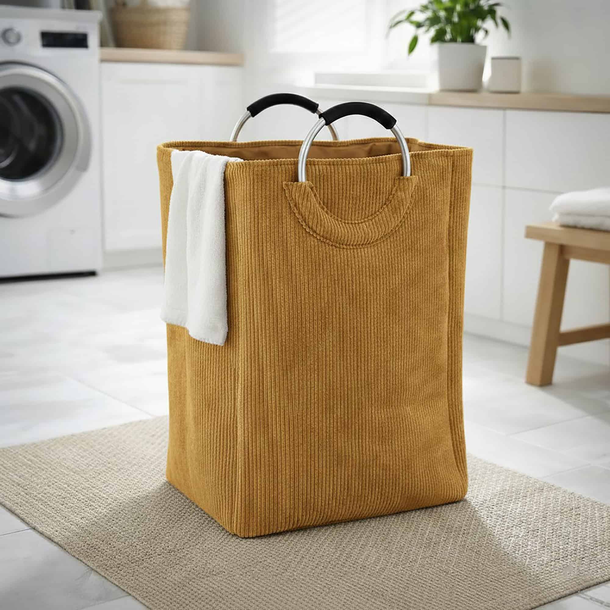 evideco-panier-linge-55l-jaune-moutarde-velours-c-tel image 1