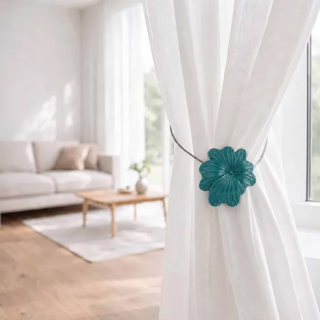 evideco-home-accessories-embrasse-rideau-fleur-vert-fonc-r-sine-magn-tique image 1