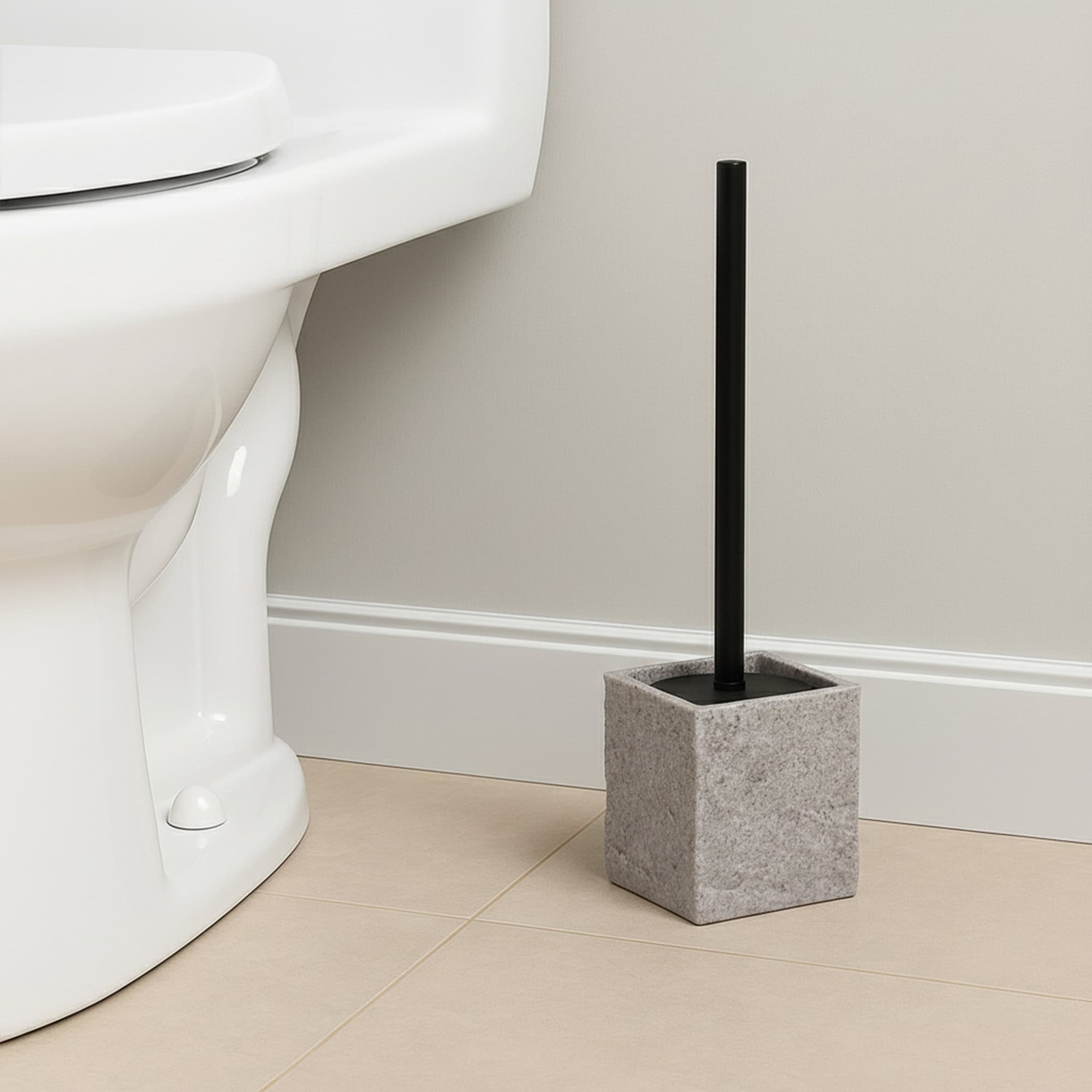 evideco-brosse-wc-grise-effet-pierre-carr-e-avec-support image 1