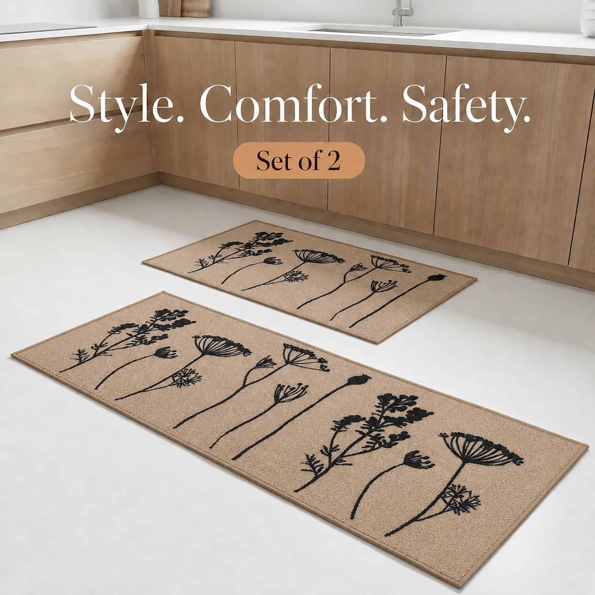 evideco-home-accessories-wildflowers-lot-2-tapis-cuisine-beige-noir-effet-laine image 7
