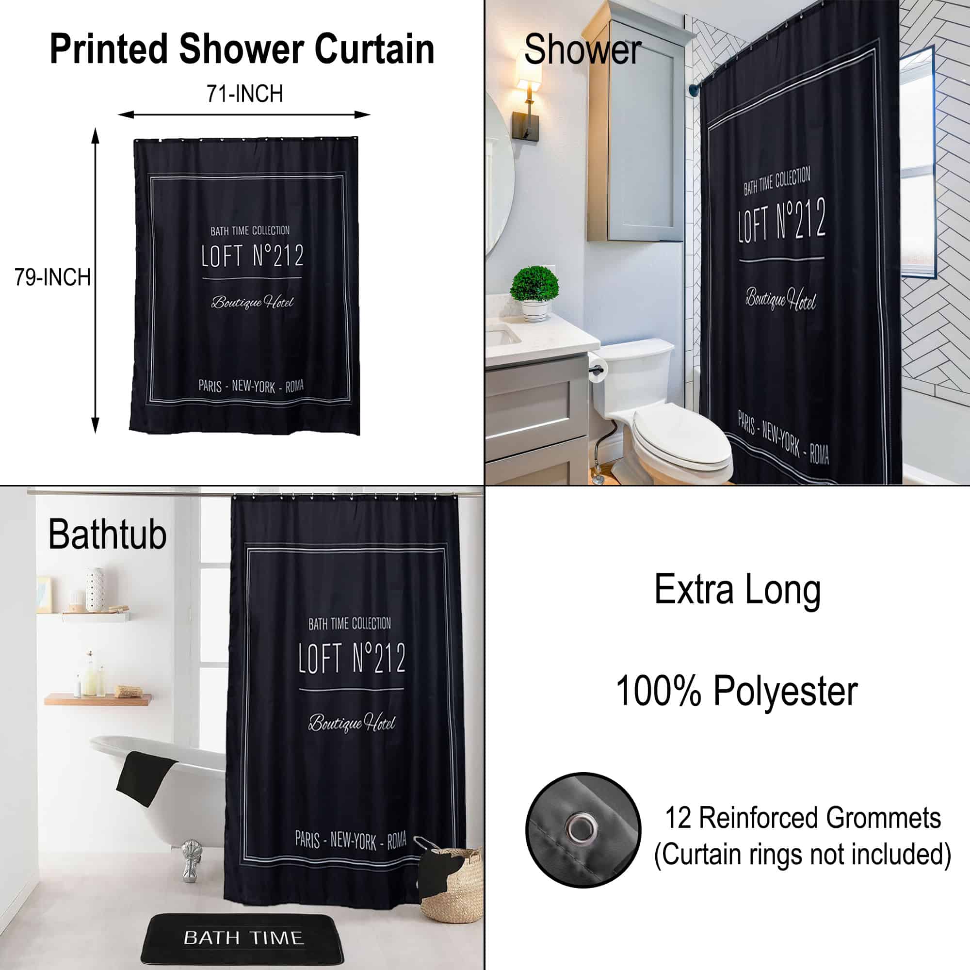 evideco-shower-accessories-rideau-douche-noir-polyester-180x200-ecrit image 2