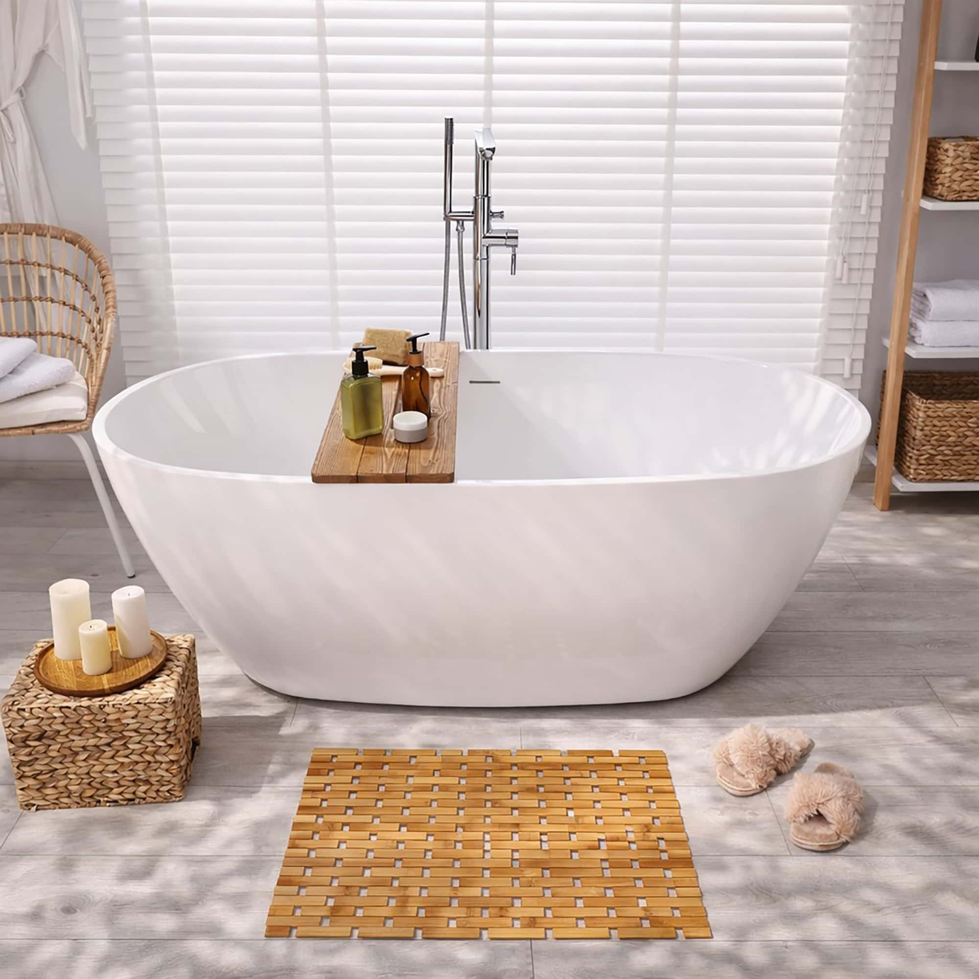 evideco-bathroom-mats-square-tapis-de-bain-bambou-45x45-marron-clair image 2