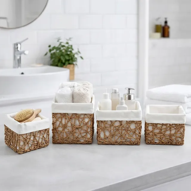 evideco-paniers-rangement-salle-de-bain-corde-papier-noir-lot-4 image 1