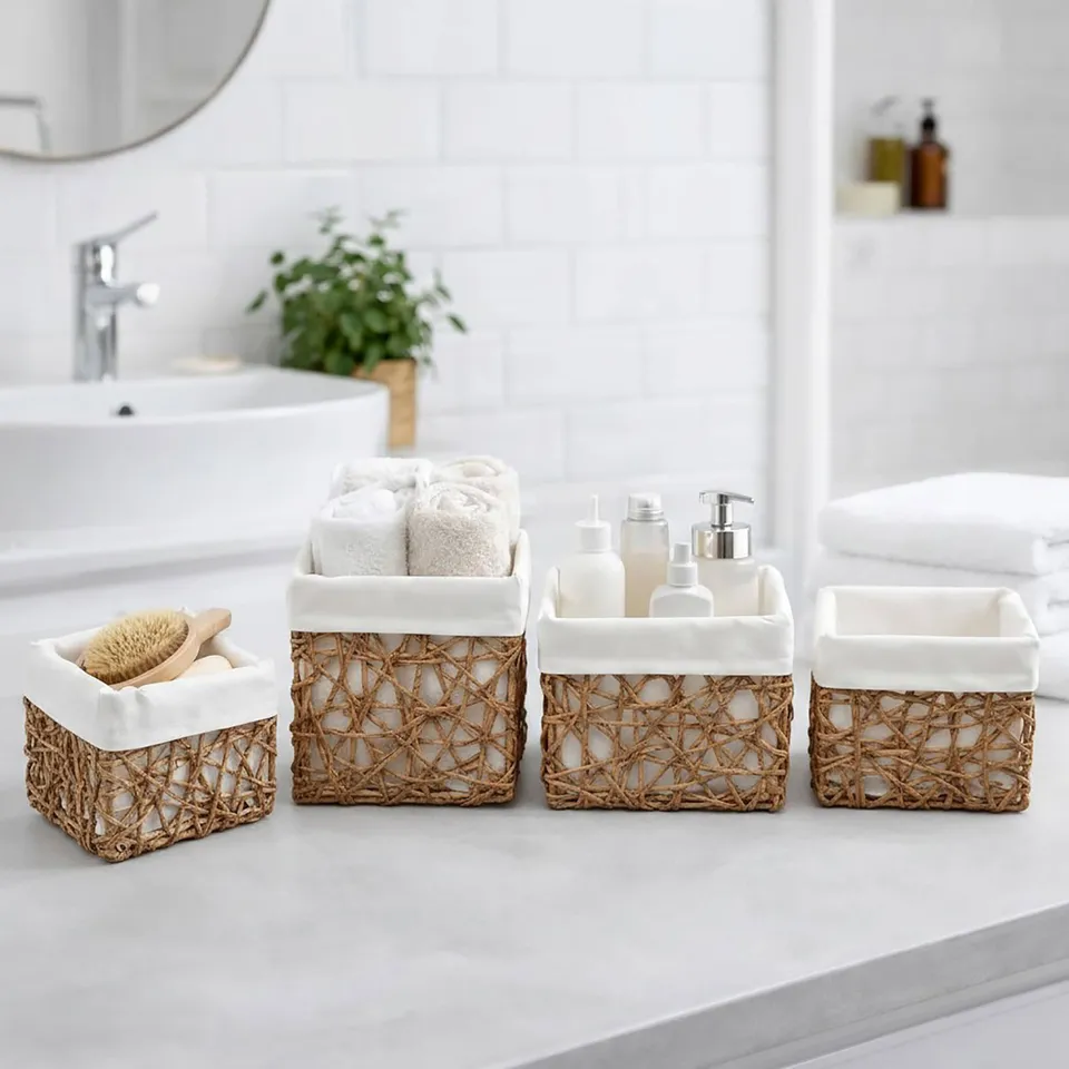 evideco-paniers-rangement-salle-de-bain-corde-papier-noir-lot-4 image 1