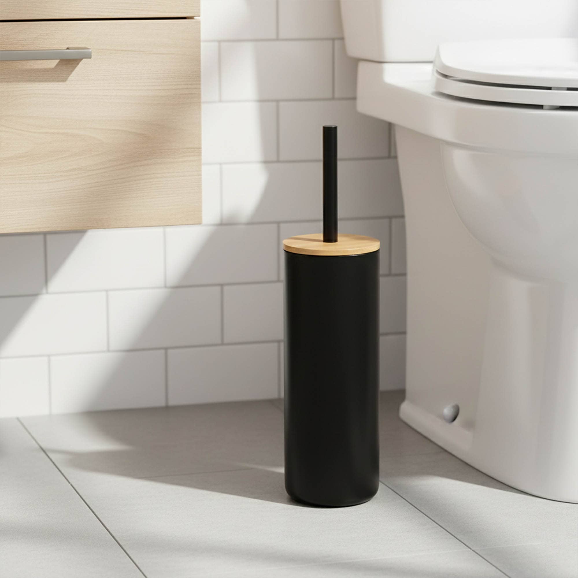 evideco-padang-brosse-wc-noire-support-couvercle-bambou image 2