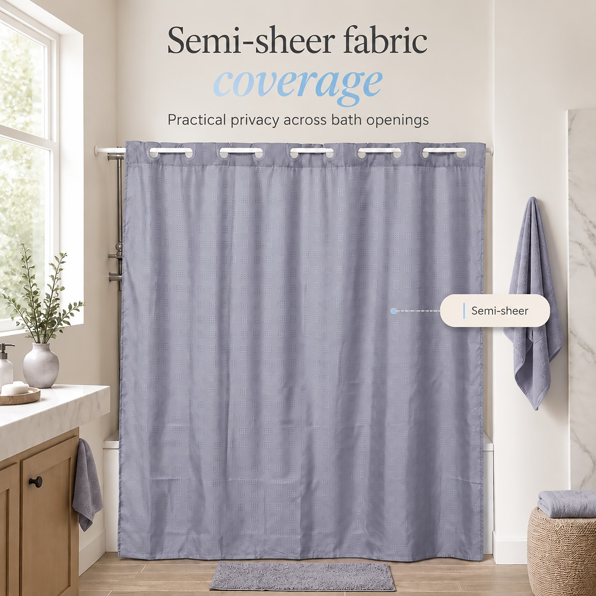 evideco-rideau-de-douche-gris-sans-crochets-180x200-extra-long image 6