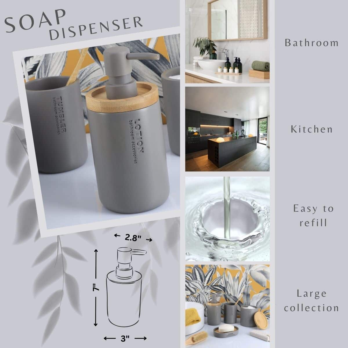 evideco-bathroom-accessories-distributeur-savon-gris-bambou-polyresine image 3