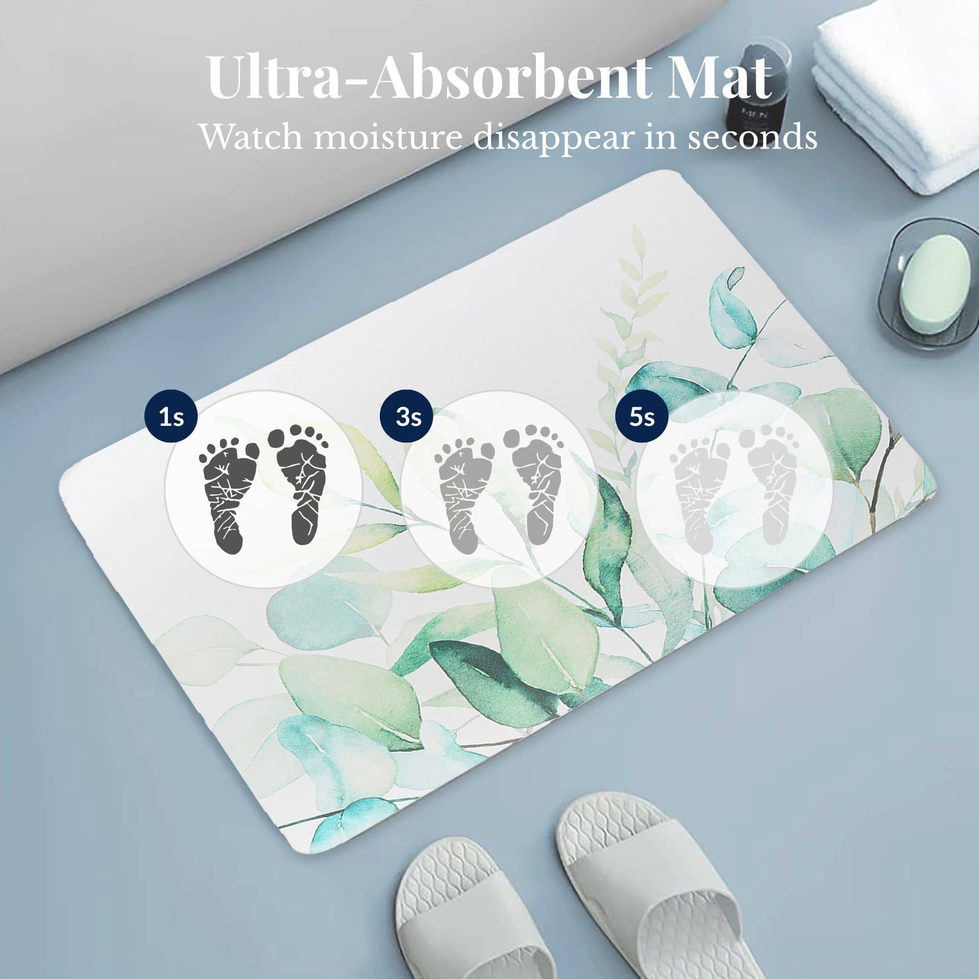 evideco-eucalyptus-mist-tapis-de-bain-60x45-cm-absorbant-blanc-vert image 4