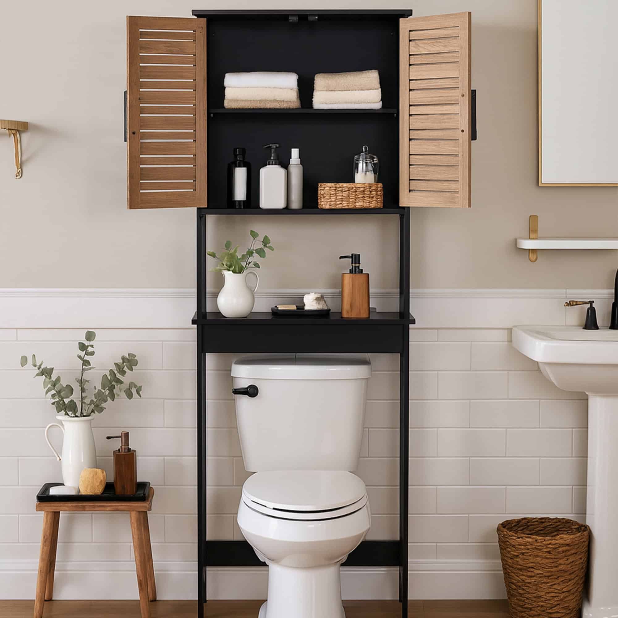 evideco-bergen-meuble-wc-noir-marron-double-portes image 3