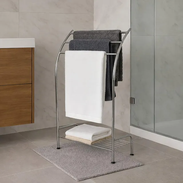 evideco-porte-serviettes-sur-pied-3-barres-chrom-avec-tag-re image 1