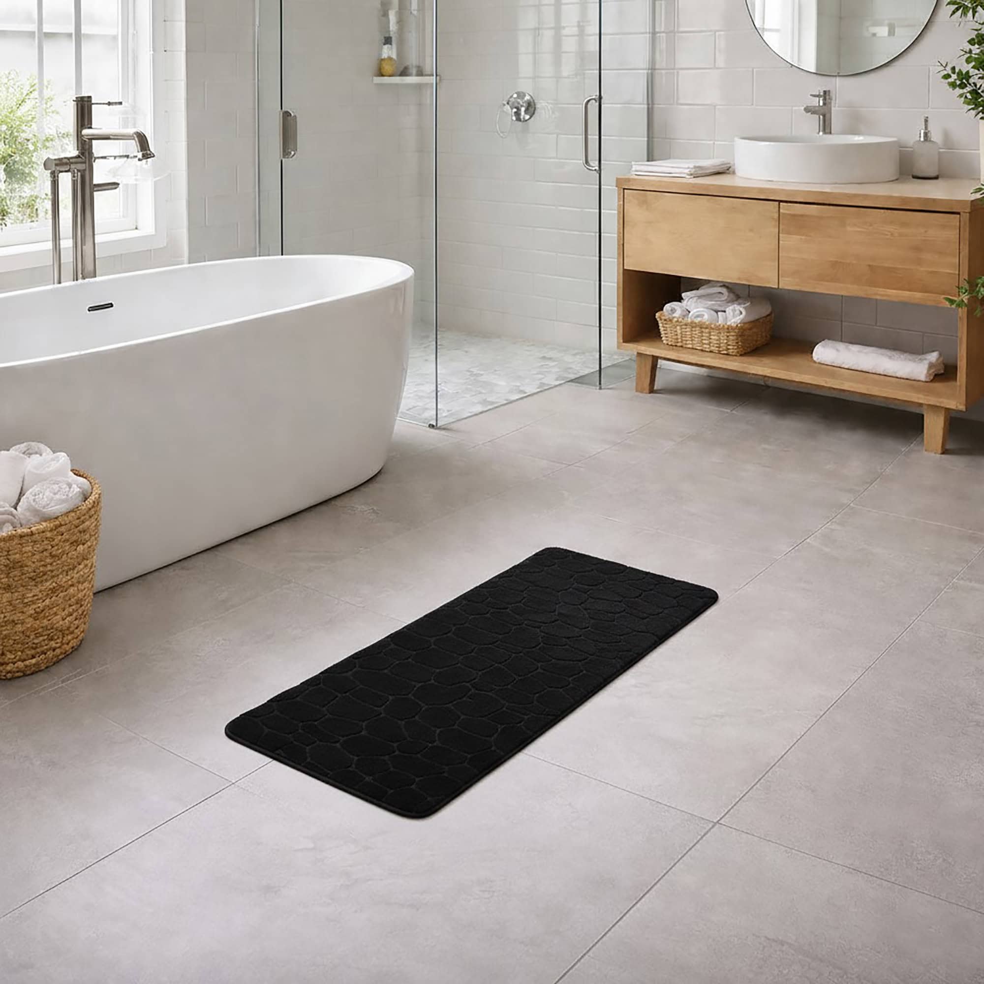 evideco-bathroom-mats-tapis-bain-mousse-noir-galet-122-cm image 2