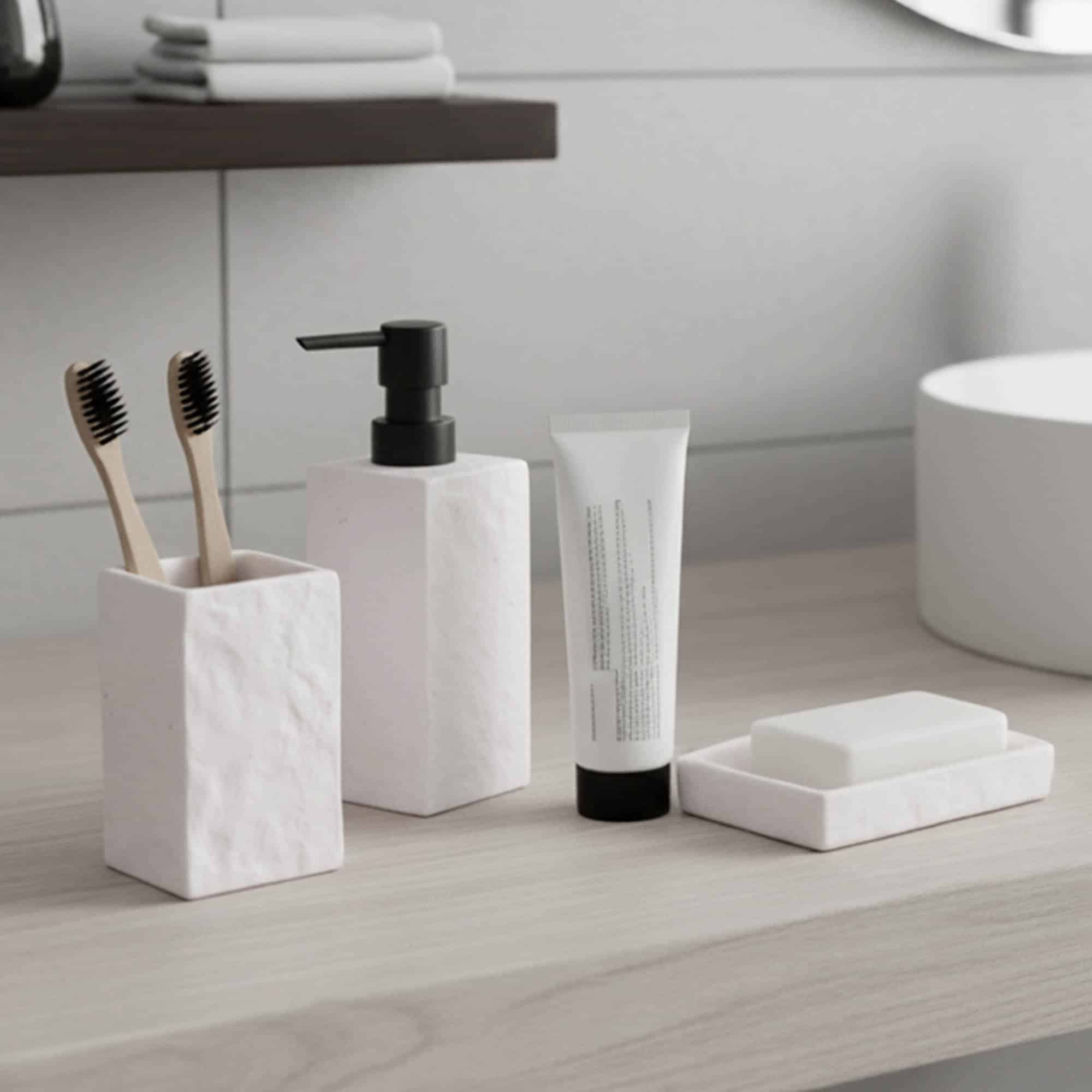 evideco-bathroom-distributeur-savon-r-sine-blanc-effet-pierre-250ml image 2