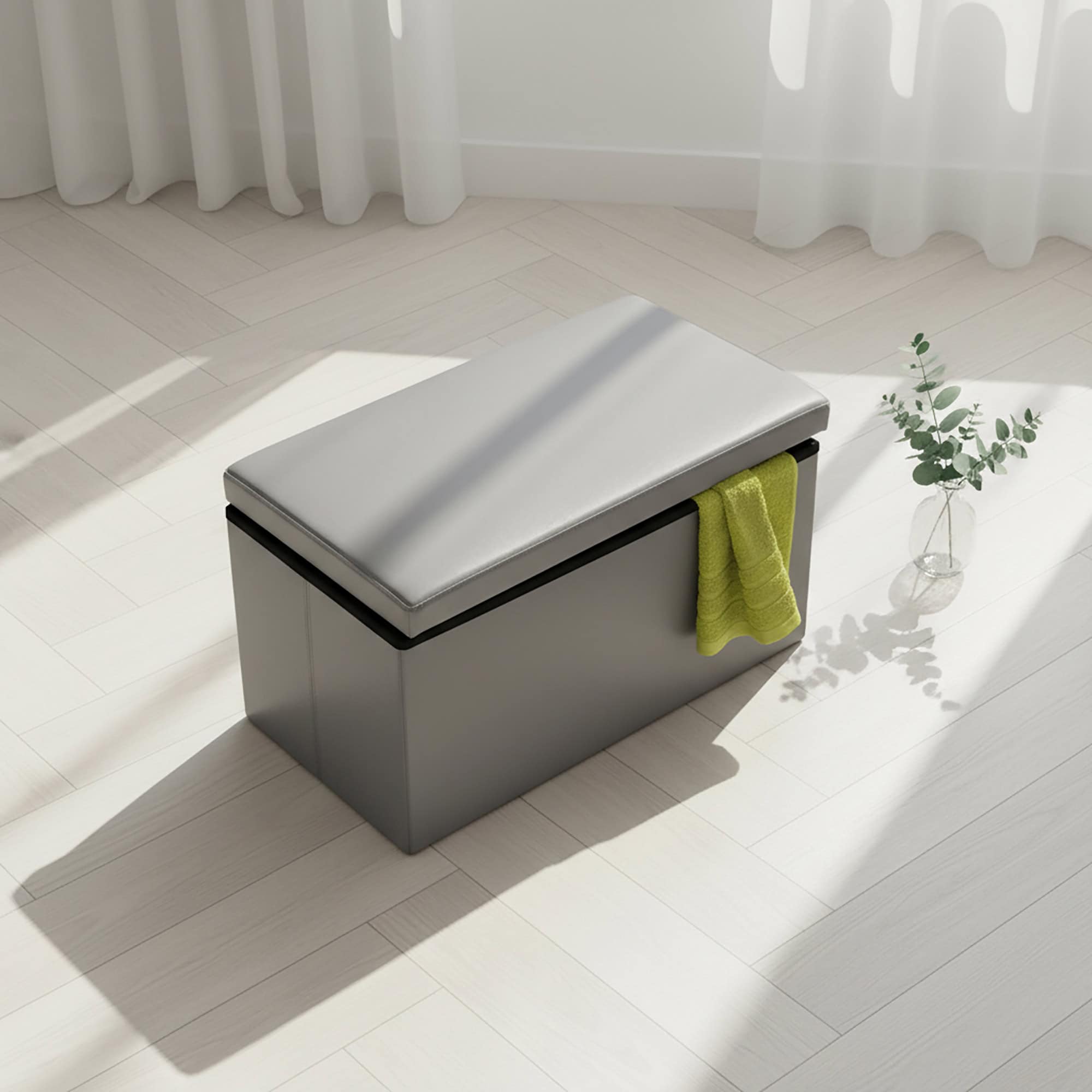 evideco-bathroom-storage-pouf-coffre-pliable-simili-cuir image 1