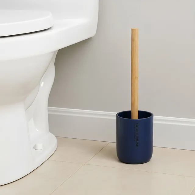 evideco-brosse-wc-bleu-marine-manche-bambou-avec-support image 1
