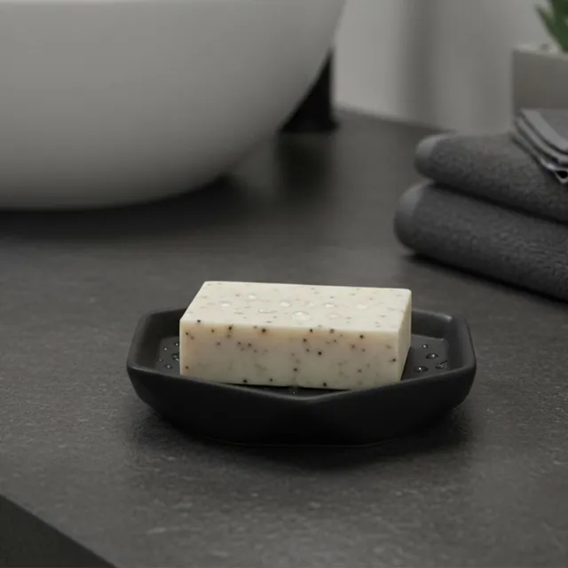 evideco-bathroom-accessories-porte-savon-diamant-noir-en-gr-s image 1