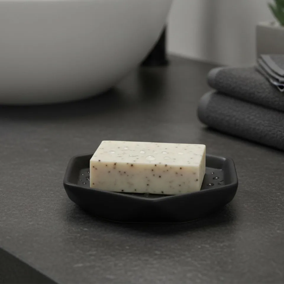 evideco-bathroom-accessories-porte-savon-diamant-noir-en-gr-s image 1