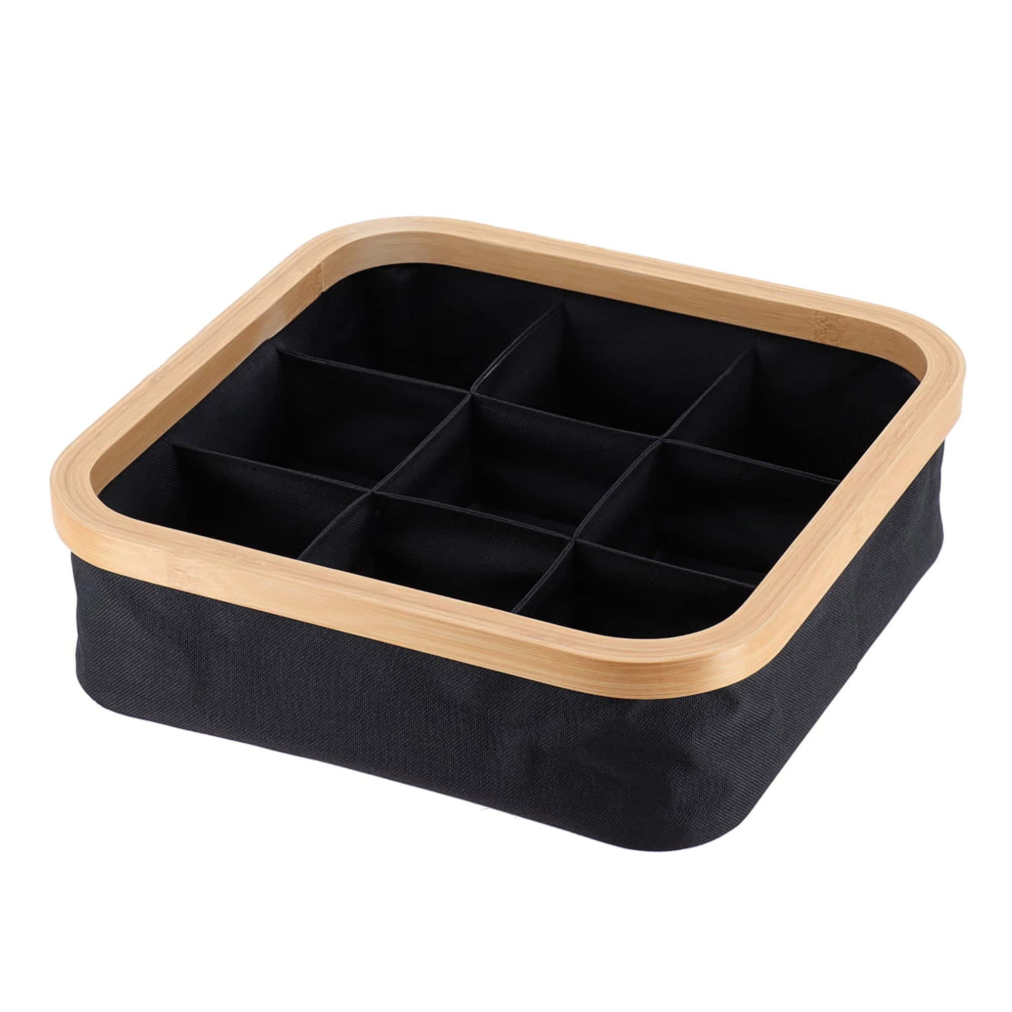 evideco-panier-rangement-pliable-noir-bambou-9-cases-30cm image 8