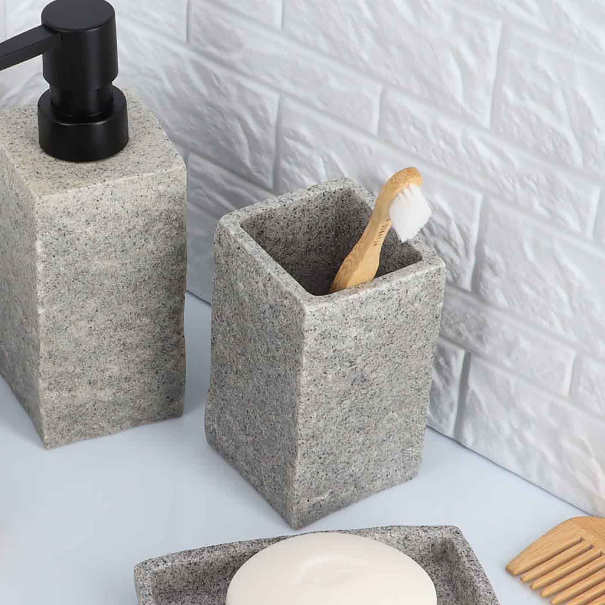 evideco-bathroom-accessories-gobelet-gris-effet-pierre image 3