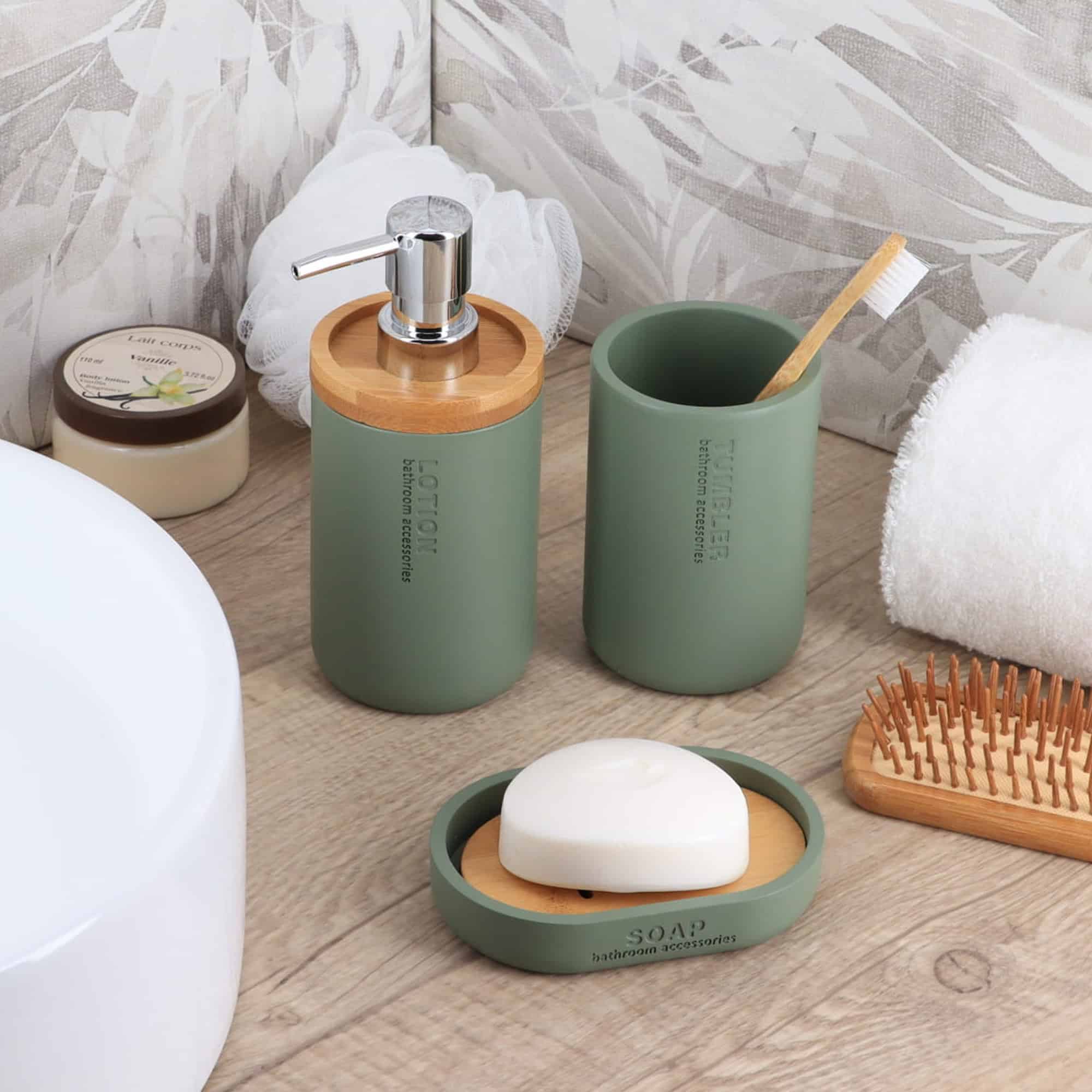 evideco-set-salle-de-bain-vert-6-pi-ces-bambou image 2