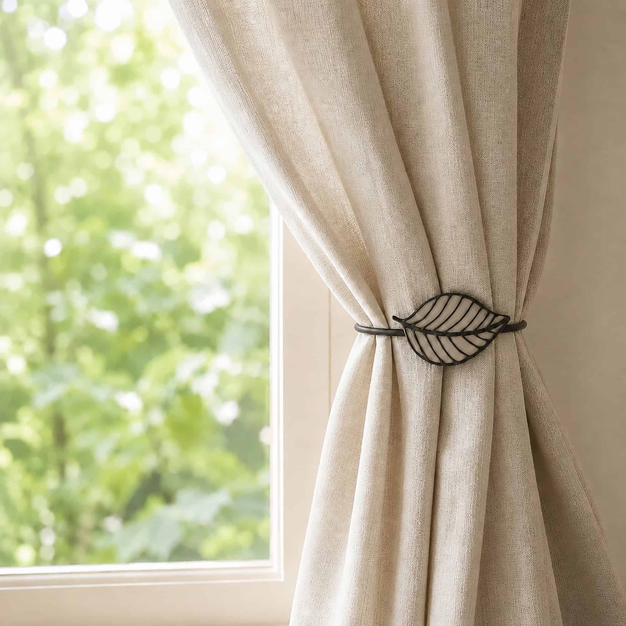 evideco-home-accessories-embrasse-rideau-magn-tique-taupe-feuille-r-sine image 1