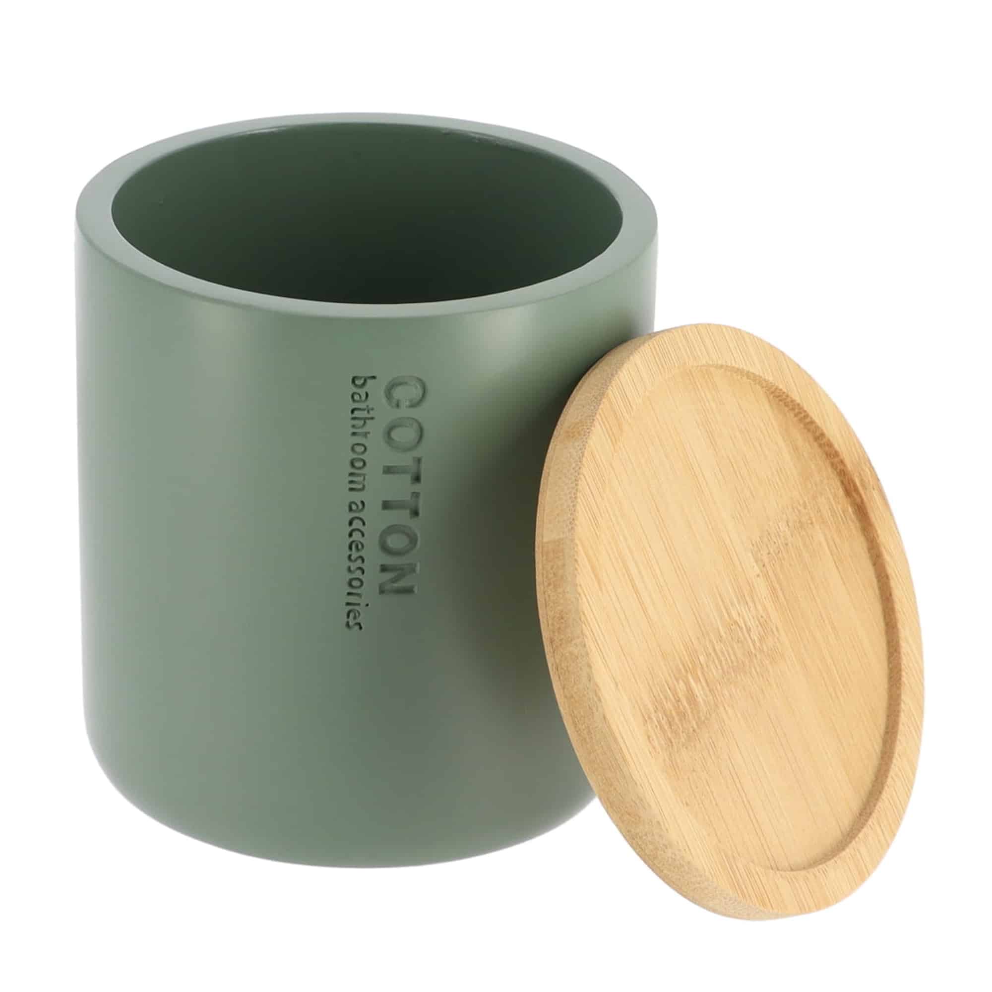 evideco-bathroom-bo-te-coton-vert-mat-couvercle-bambou image 3