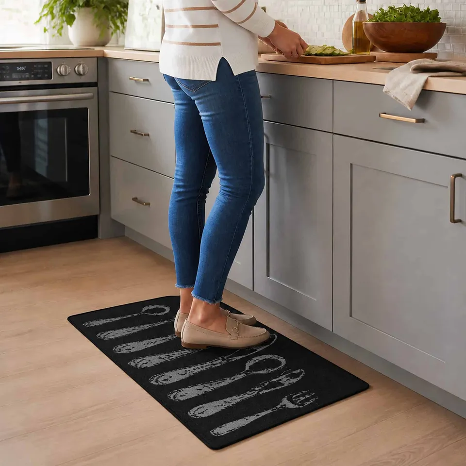 evideco-home-accessories-tapis-cuisine-noir-couverts-effet-laine-81x51cm image 1