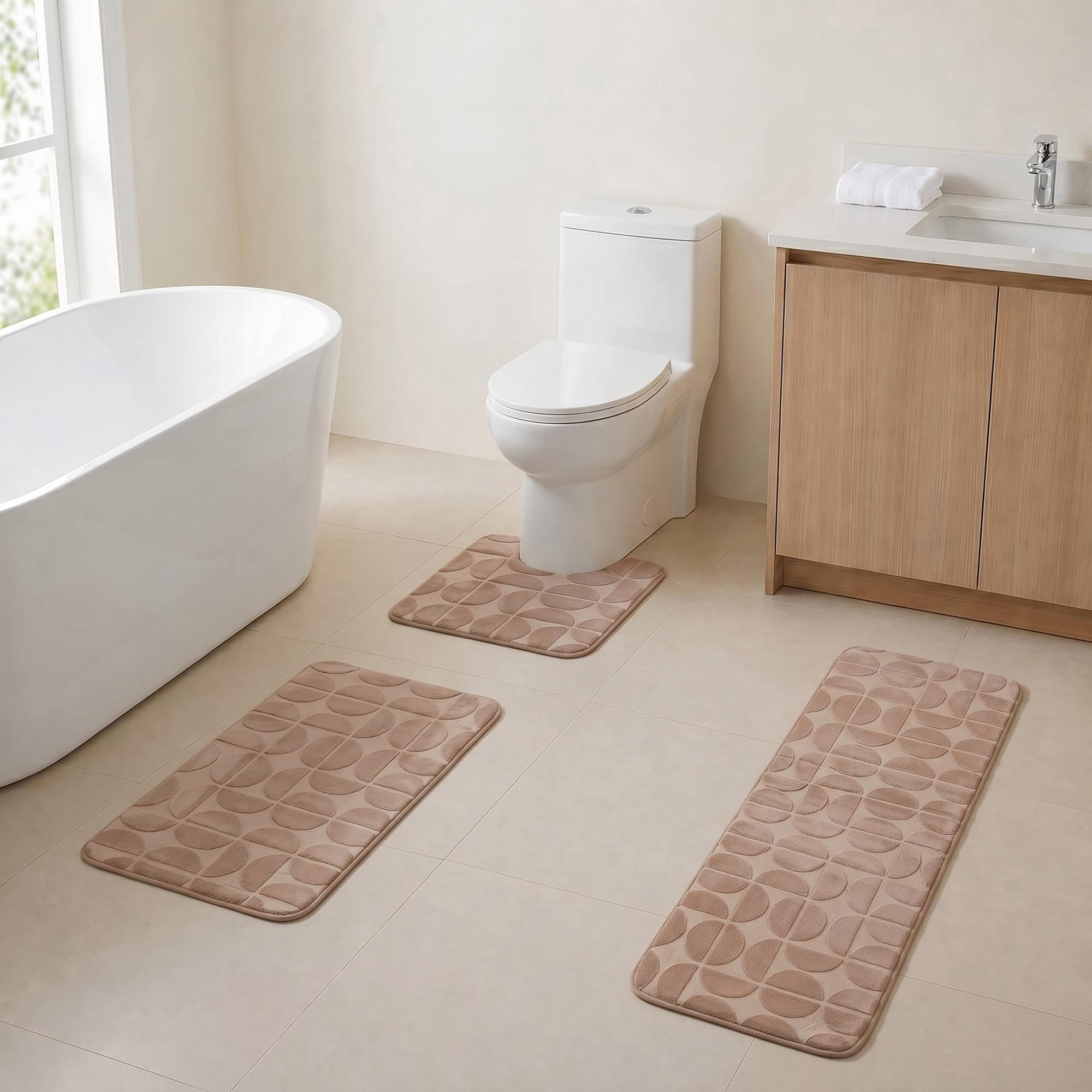 evideco-bathroom-mats-set-tapis-bain-caramel-m-moire-3-pi-ces image 1