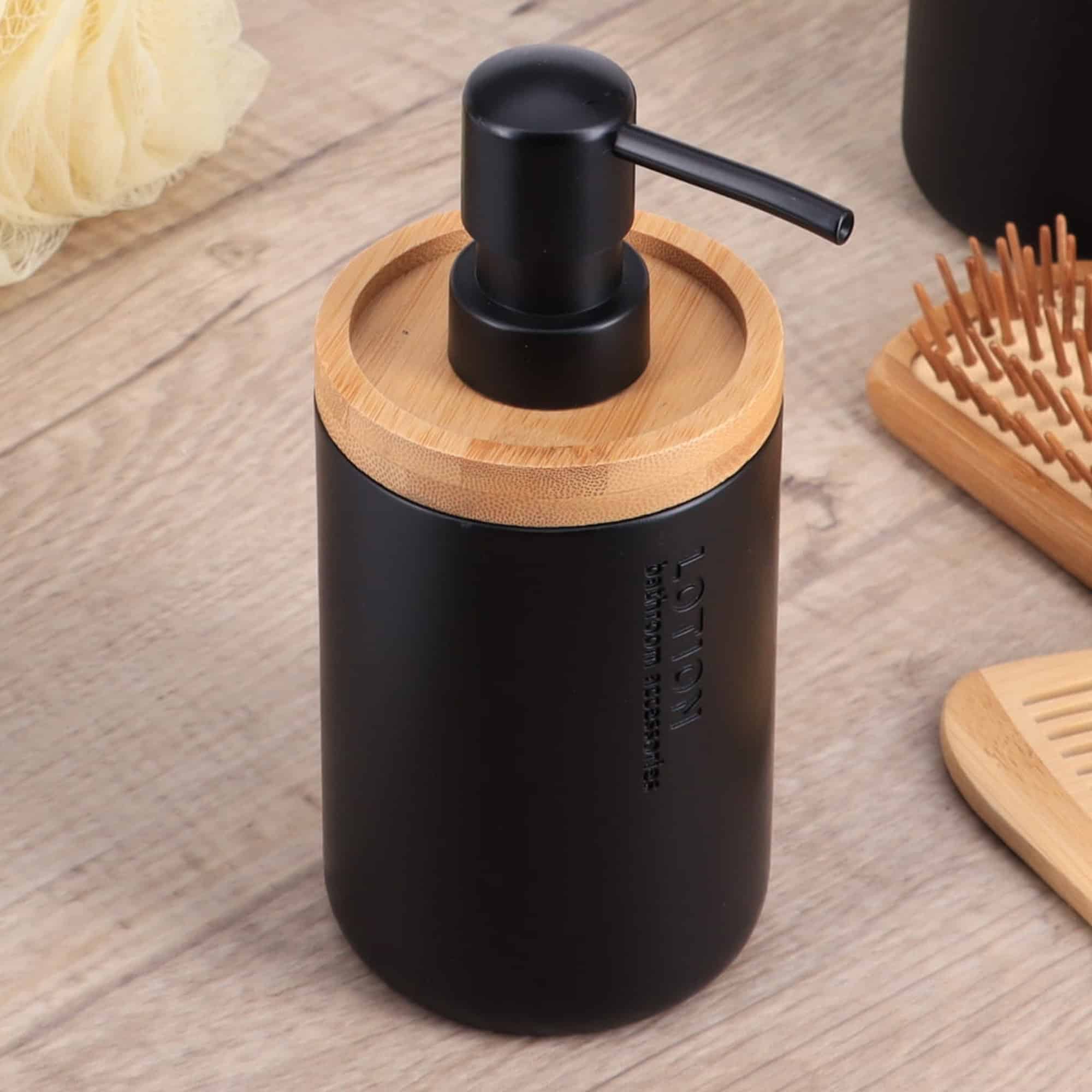 evideco-bathroom-accessories-distributeur-savon-noir-bambou image 2