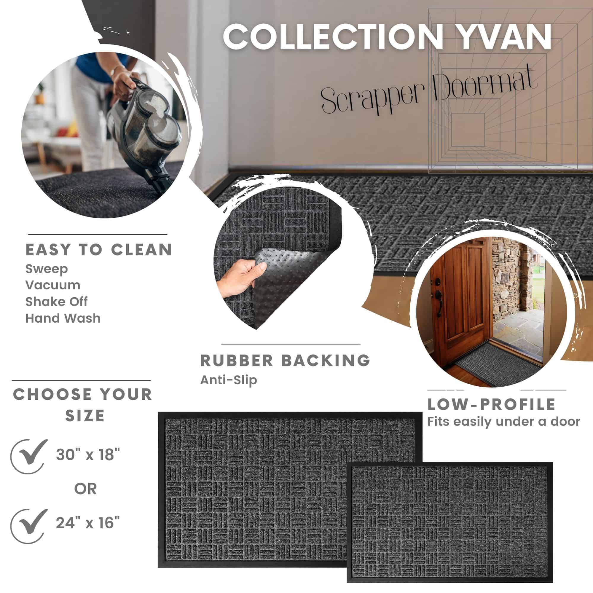 evideco-yvan-paillasson-damier-tapis-entr-e-gris-24x16 image 2