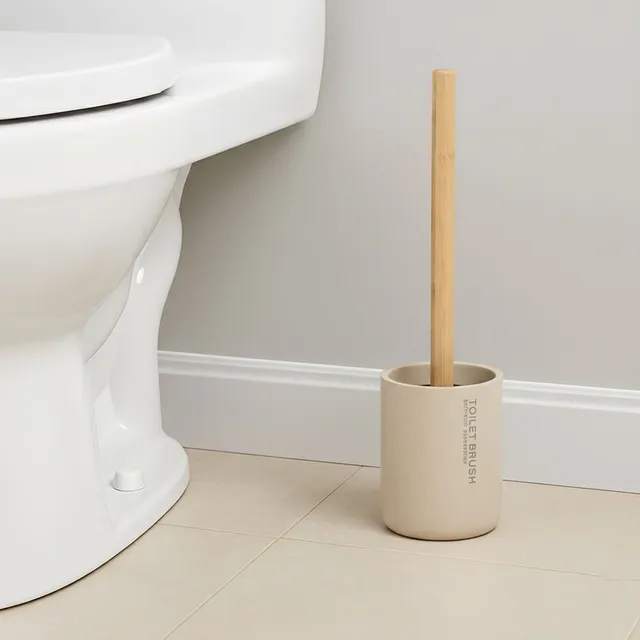 evideco-brosse-wc-beige-mate-bambou-avec-support image 1