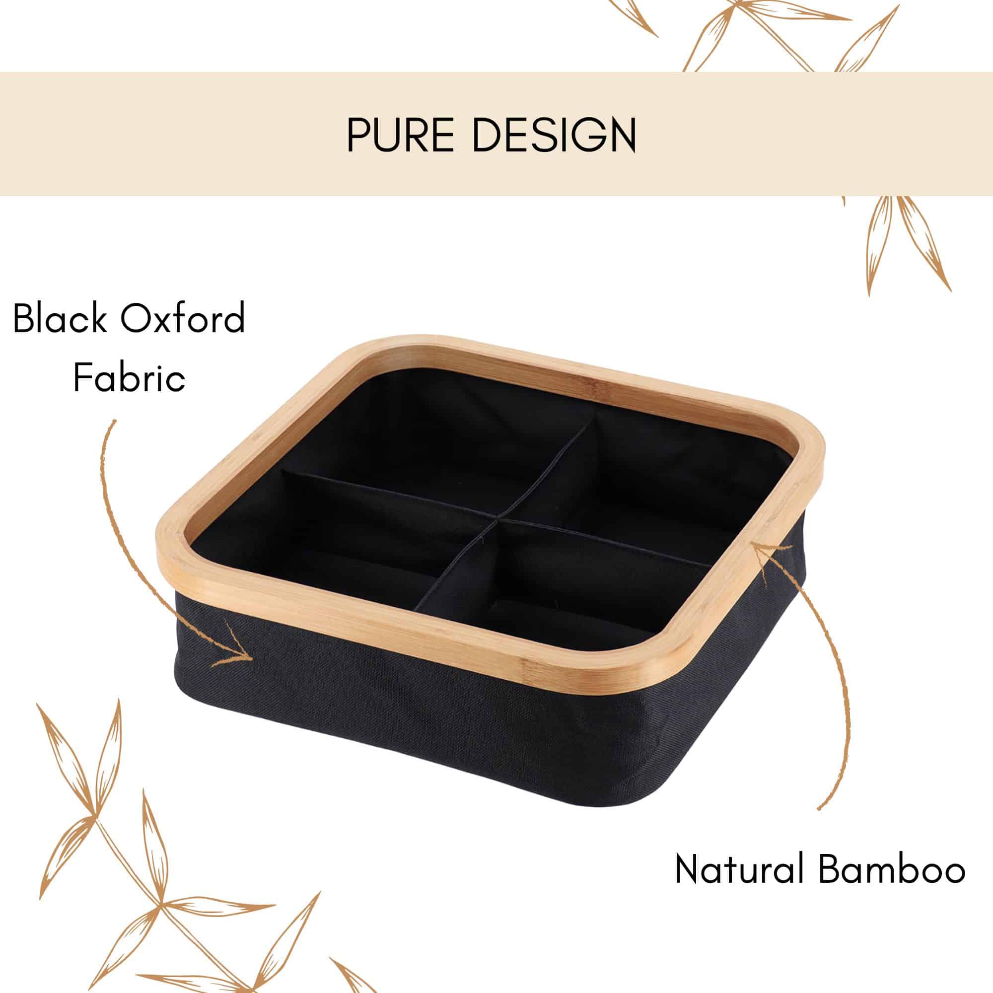 evideco-panier-rangement-pliable-bambou-noir-4-compartiments image 4