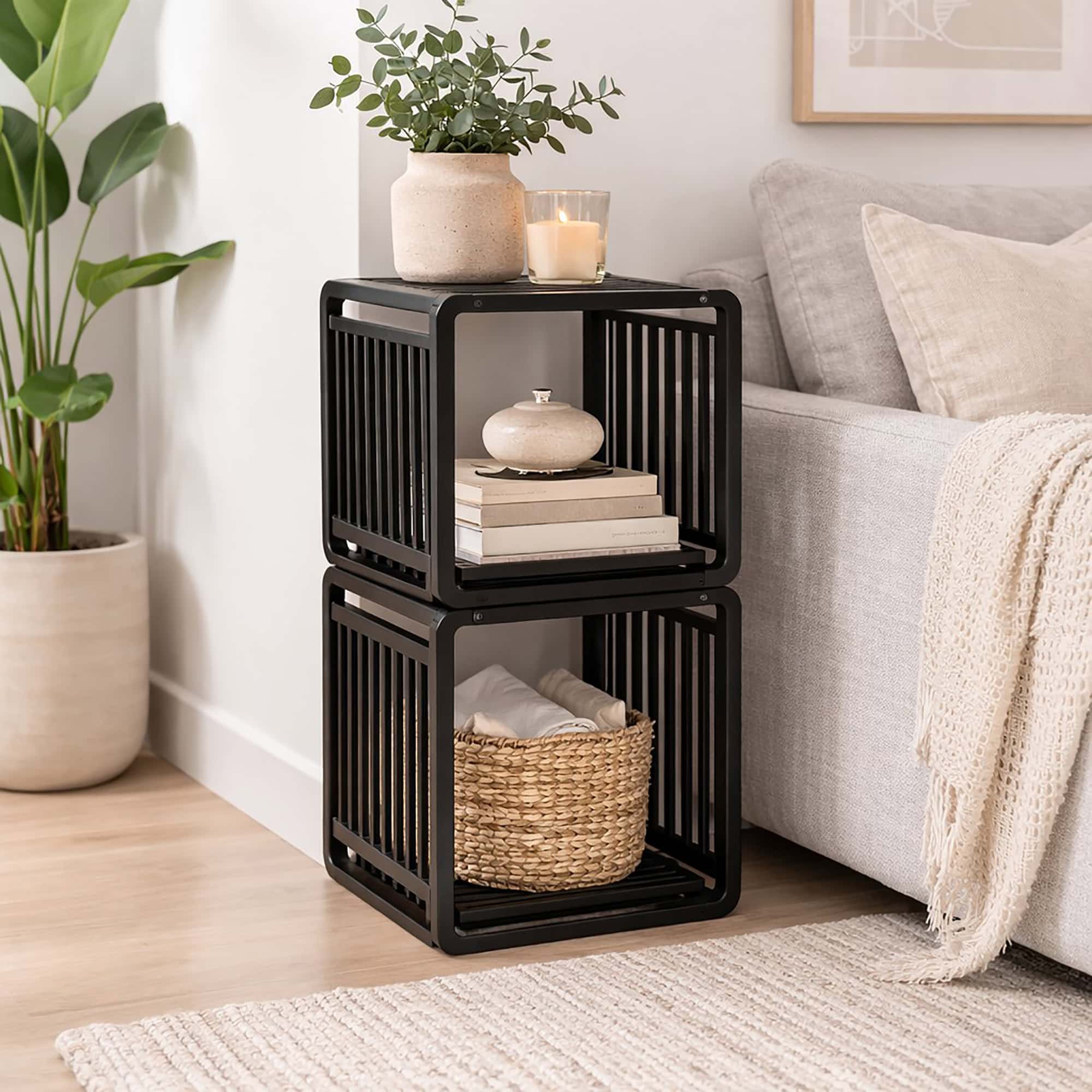 evideco-smart-kube-cube-rangement-bambou-noir-lot-de-2 image 1