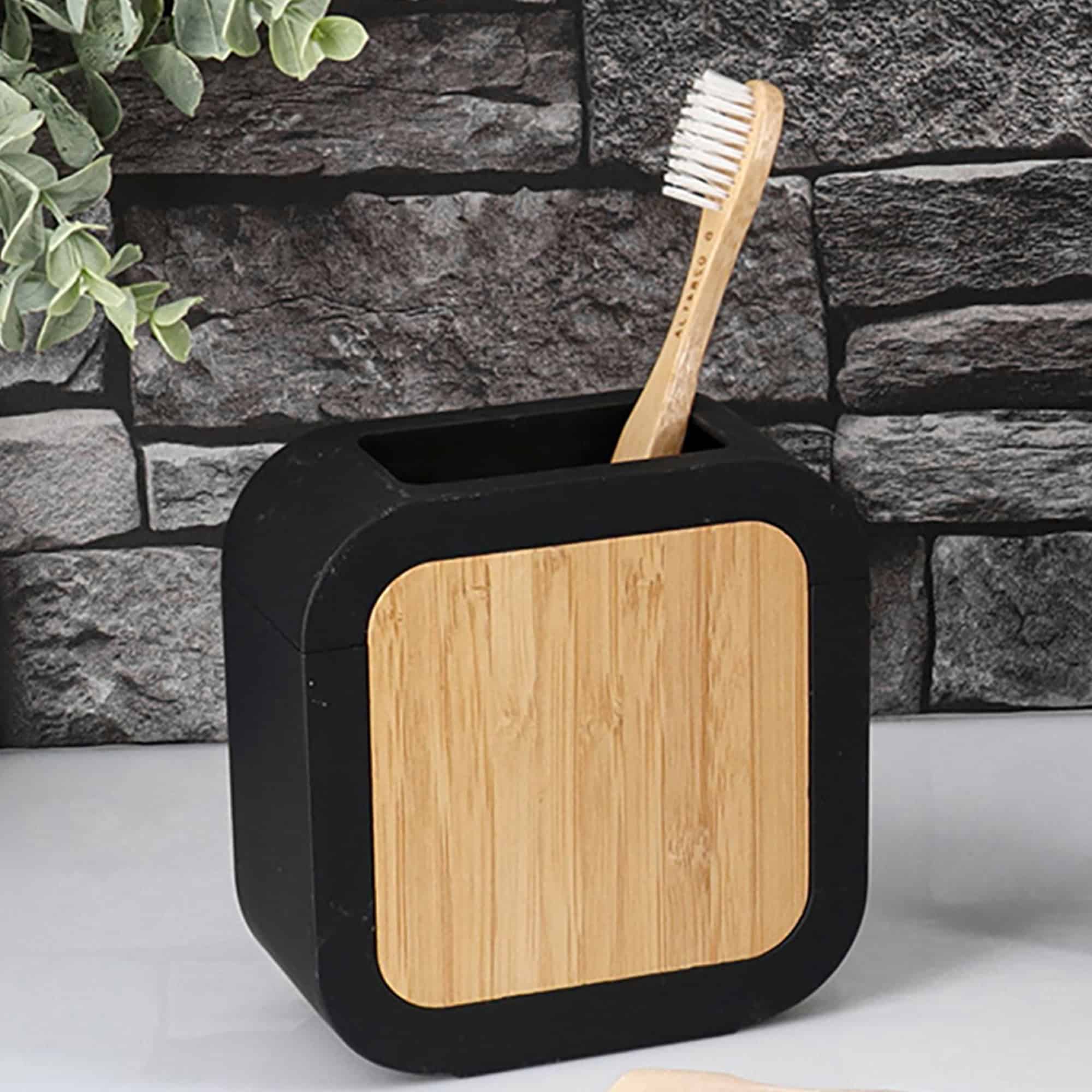 evideco-urban-porte-brosses-dents-noir-bambou-caoutchouc image 1