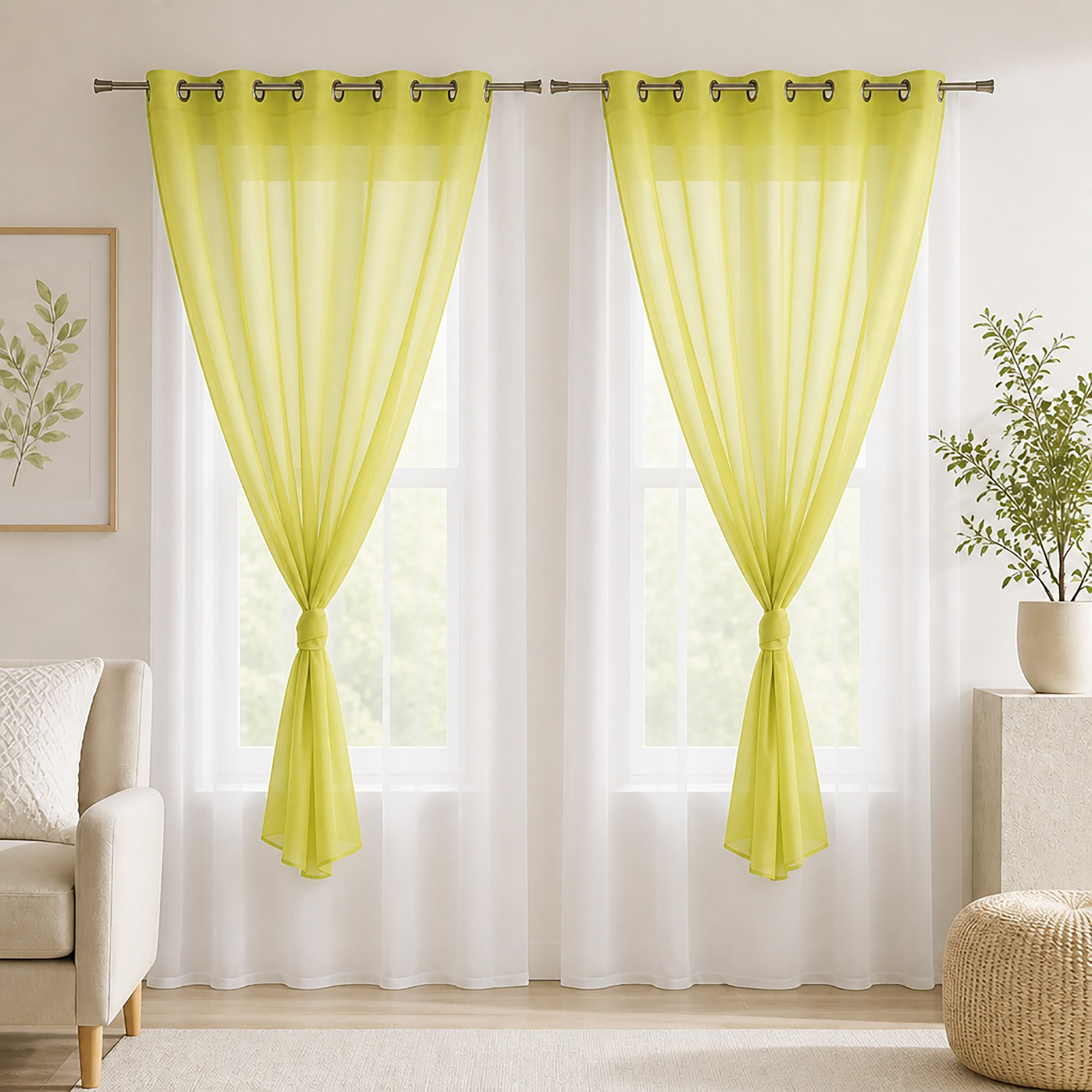 evideco-lot-2-voilages-vert-anis-r-versibles-241x140-tamisants image 1