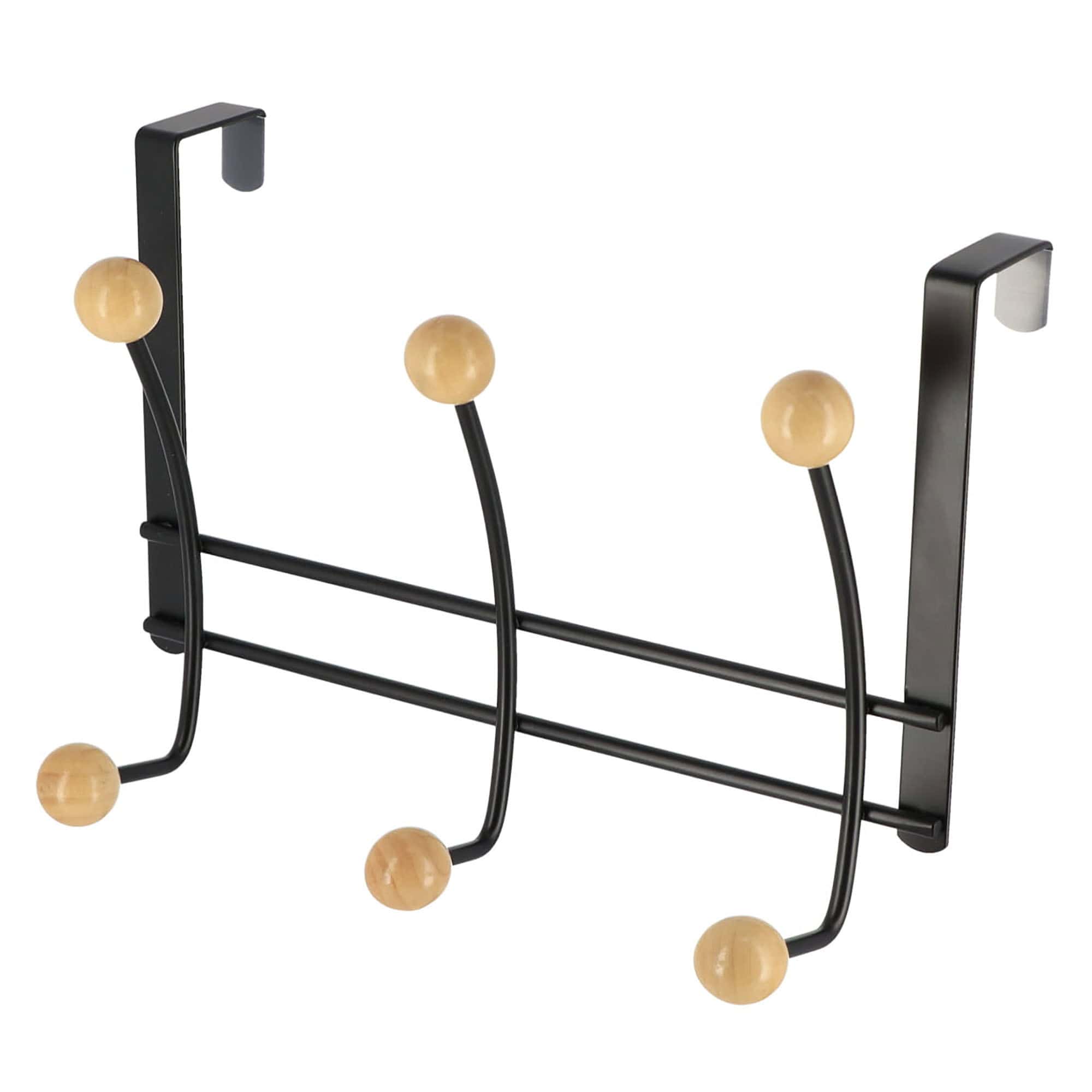 evideco-pat-re-de-porte-noire-6-boules-bois-porte-serviettes image 7