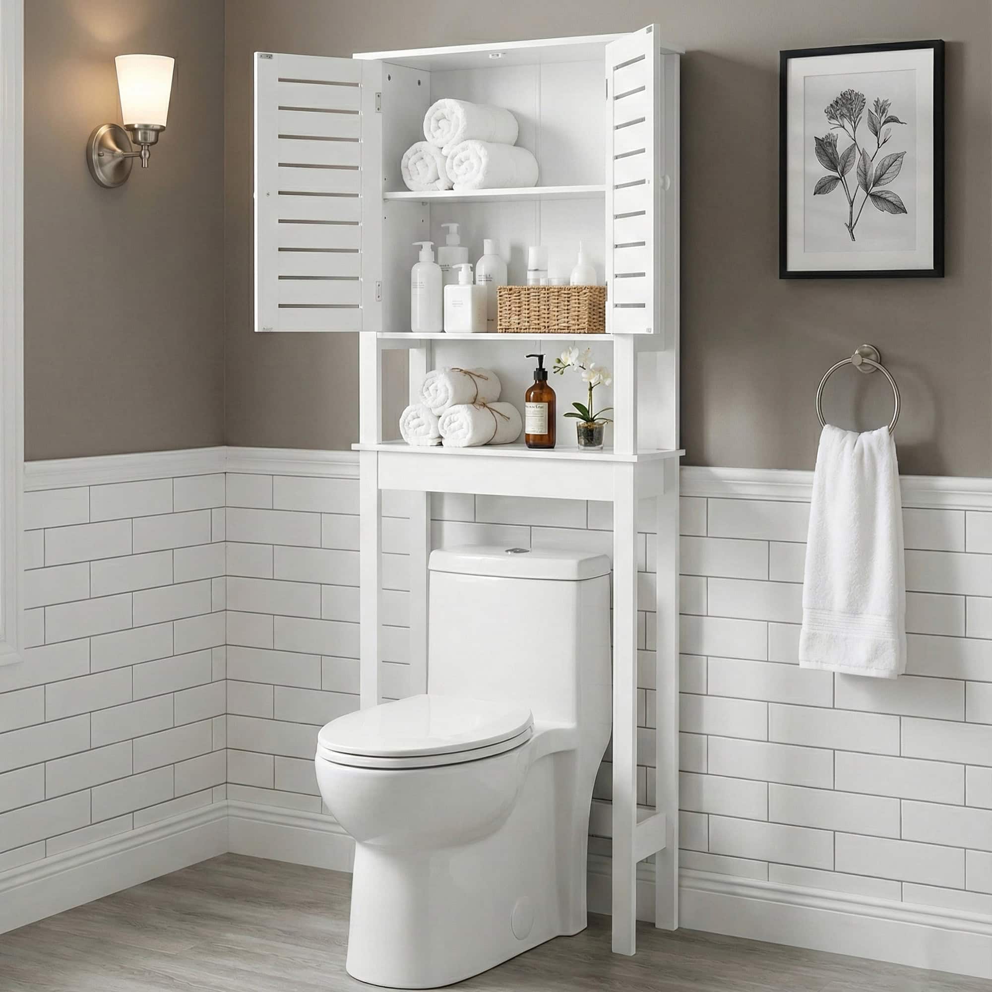 evideco-santorin-meuble-wc-blanc-2-portes-et-tag-re image 2
