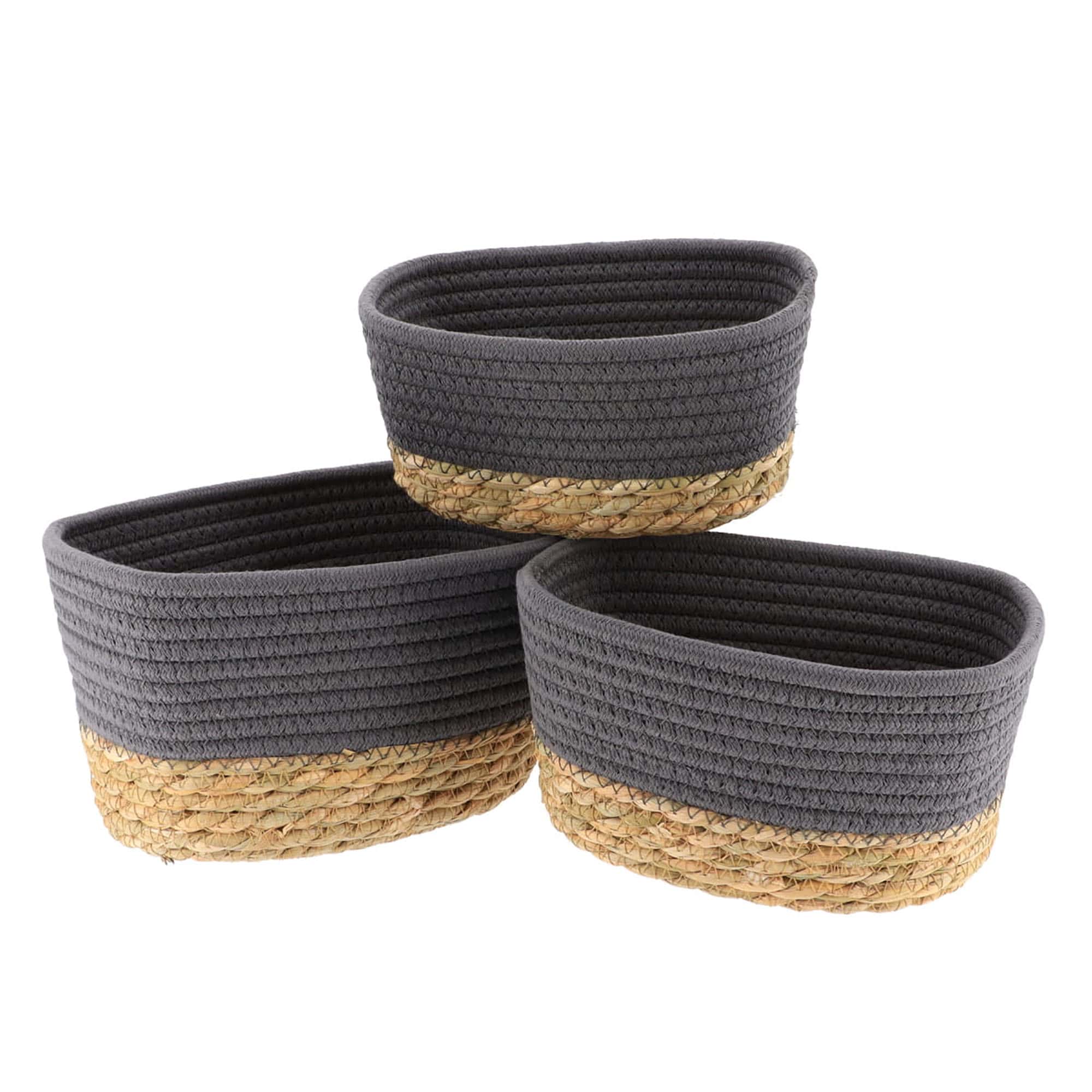 evideco-bathroom-storage-panier-rangement-gris-coton-lot-de-3 image 5