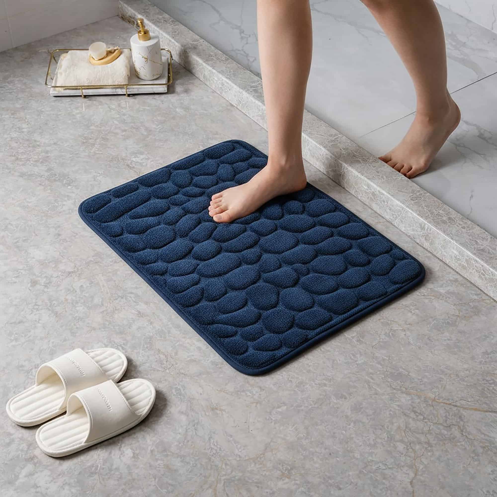 evideco-tapis-de-bain-bleu-marine-galets-m-moire-de-forme-80x50 image 2