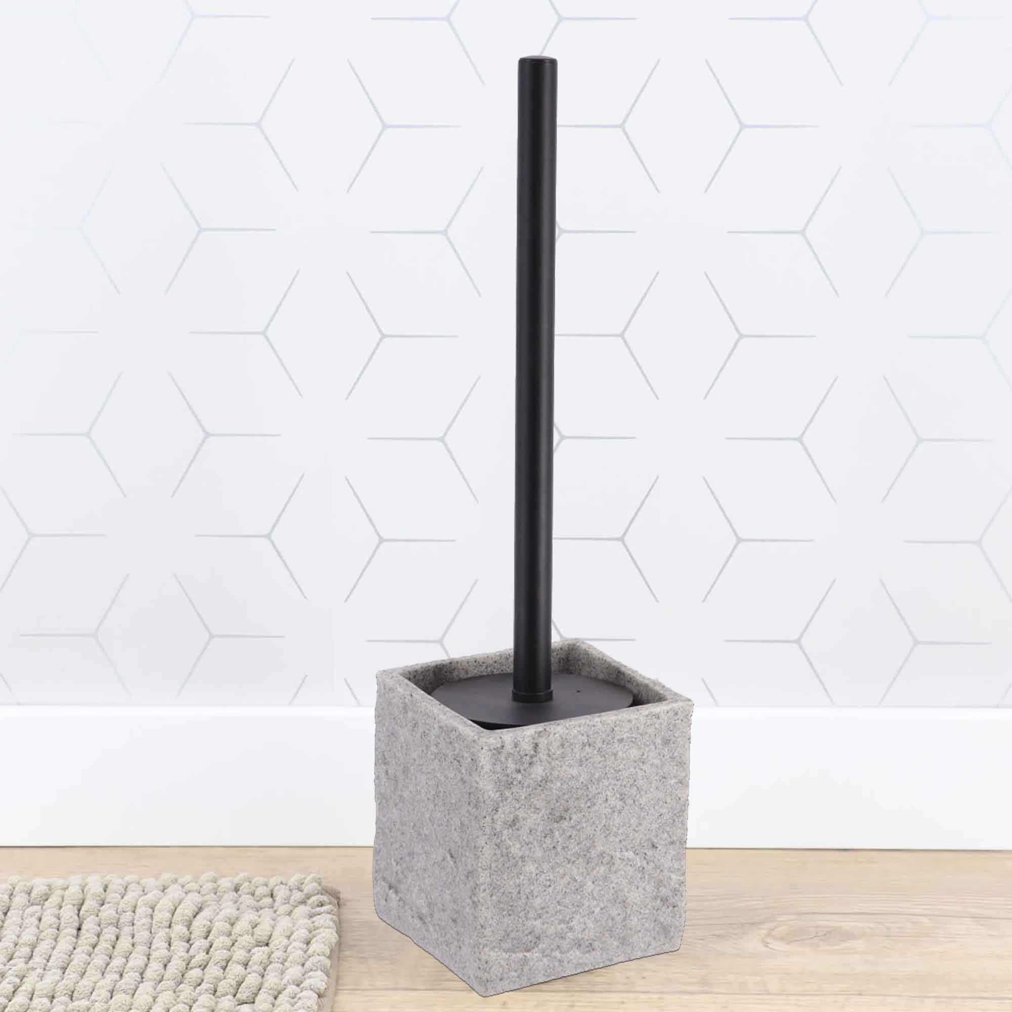 evideco-brosse-wc-grise-effet-pierre-carr-e-avec-support image 7