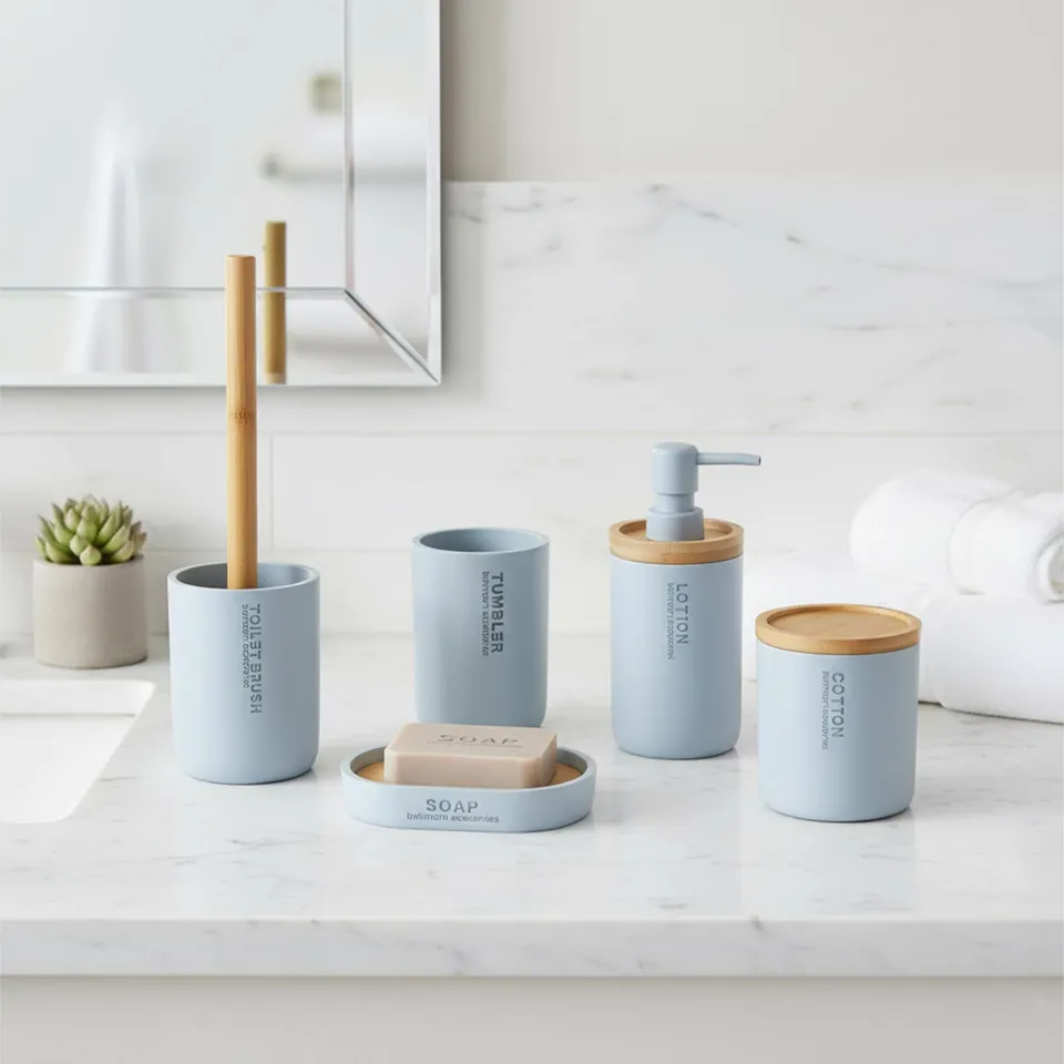 evideco-ensemble-salle-de-bain-bleu-clair-bambou-5-pi-ces image 1