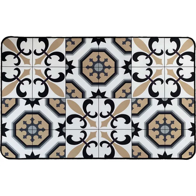 evideco-carmen-tapis-cuisine-carreaux-blanc-beige-80x50-cm image 1