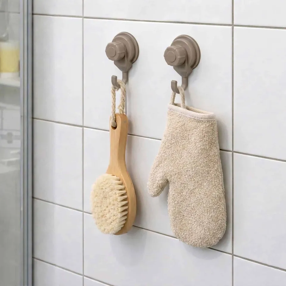 evideco-crochets-ventouse-beige-lot-de-2-sans-per-age-douche image 1