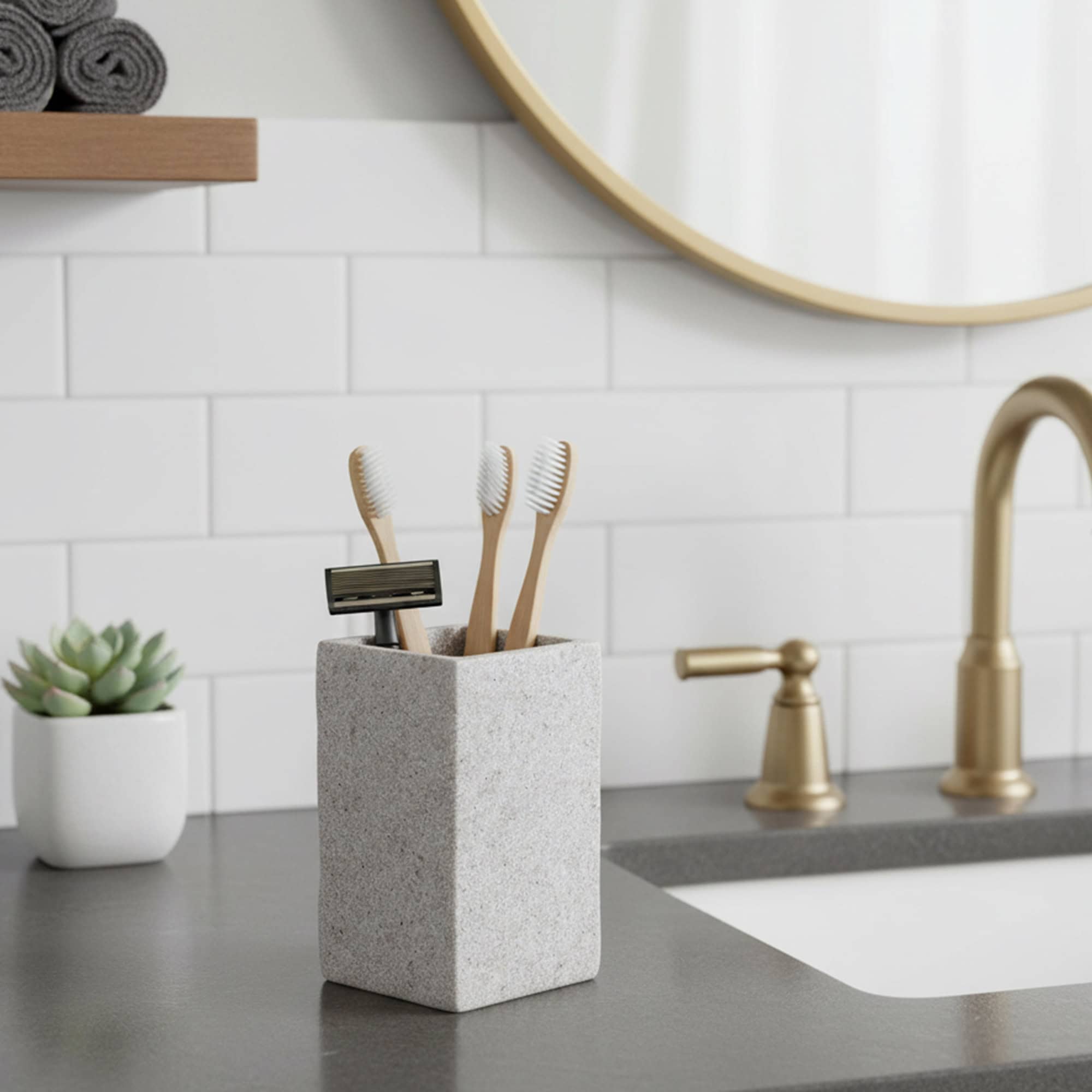 evideco-bathroom-accessories-gobelet-gris-effet-pierre image 1