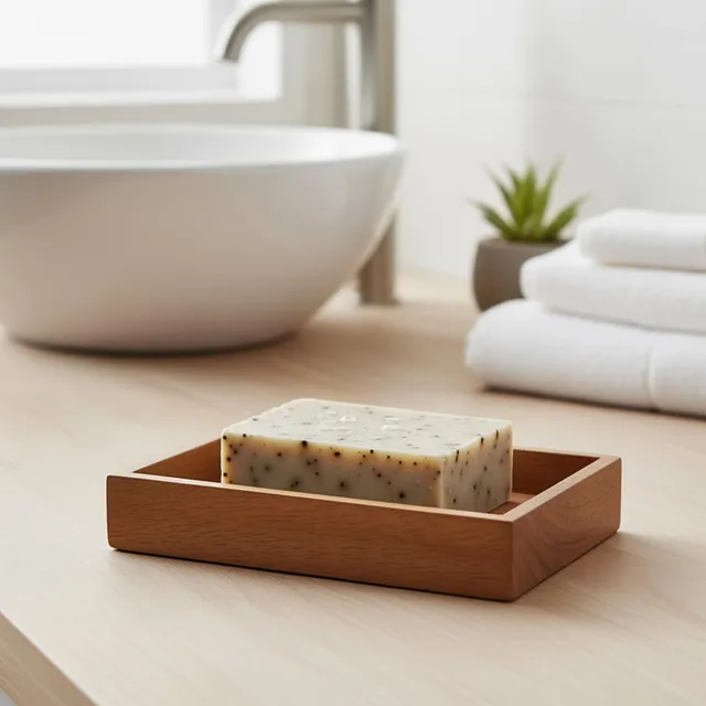 evideco-acacia-porte-savon-bois-plateau-salle-de-bain image 1